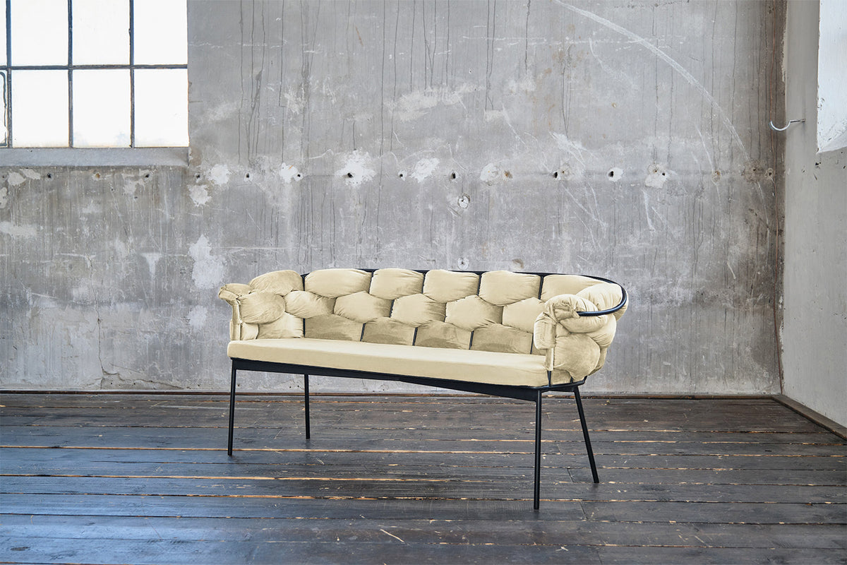 B-Ware KAWOLA Bank MONTY Sitzbank 160cm Velvet cremeweiß
