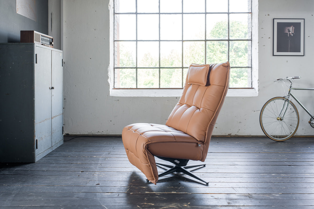 B-Ware KAWOLA Sessel MIKO Relaxsessel drehbar Leder braun
