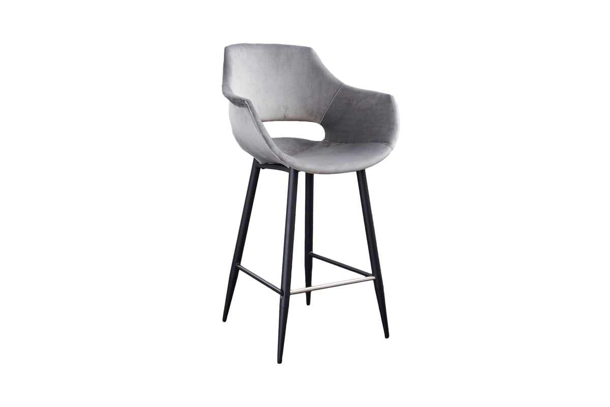 B-Ware KAWOLA Thekenhocker ZAJA Barstuhl Sitzhöhe 65 cm Velvet grau