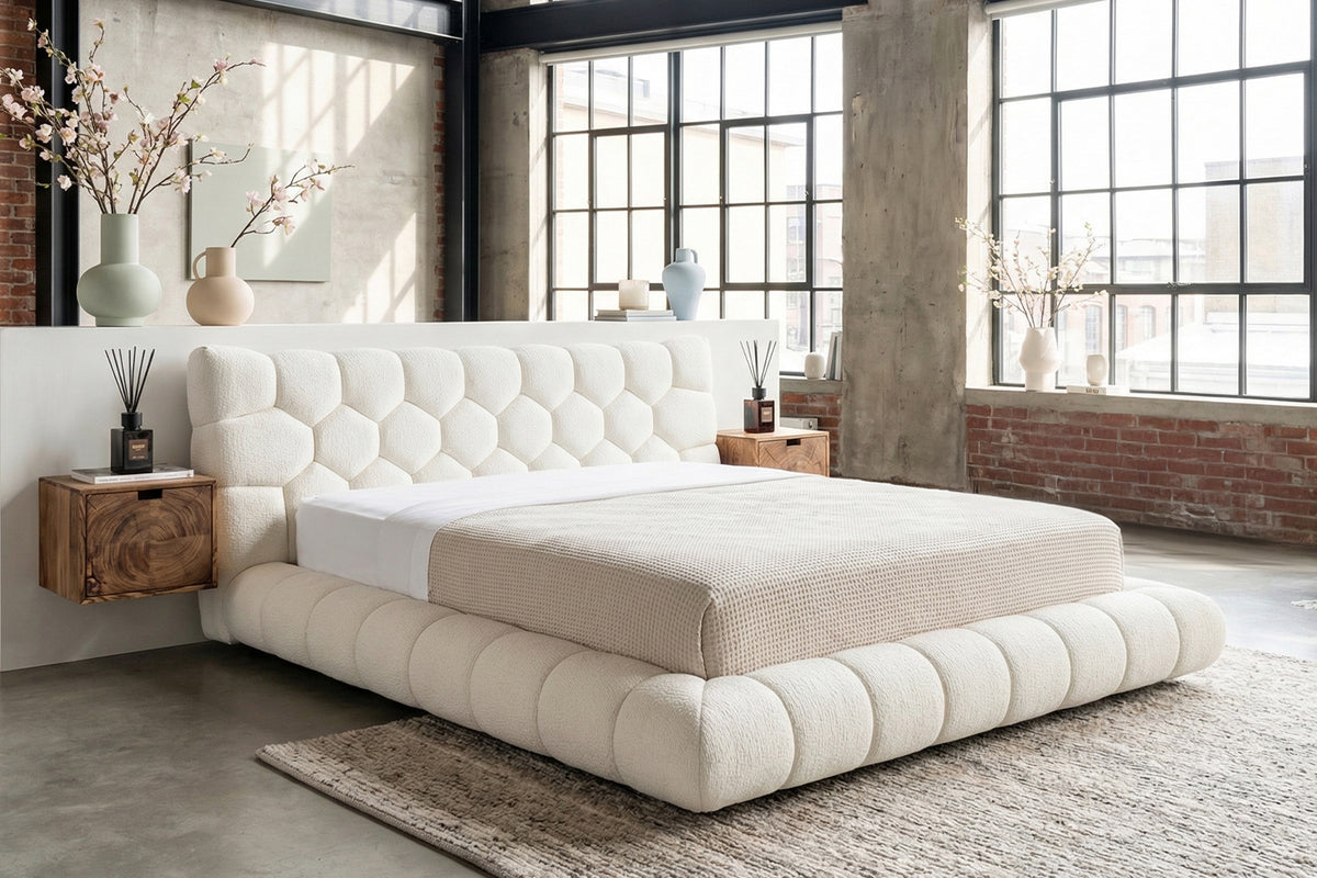 KAWOLA Bett ATTICO Polsterbett Stoff cremeweiß, 200 x 140 cm, Mit Lattenrost