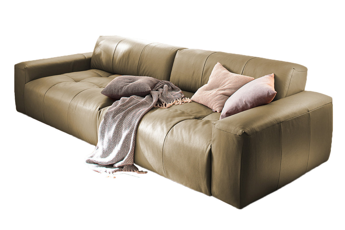 KAWOLA Big Sofa PALACE 3-Sitzer mit Sitztiefenverstellung Leder oliv