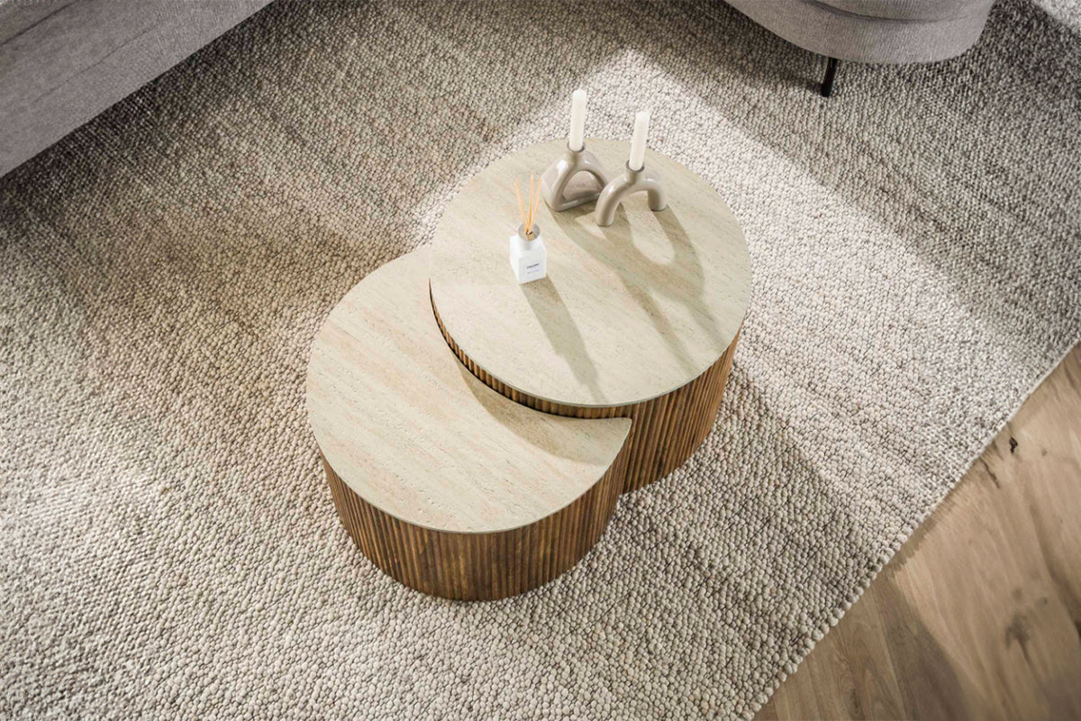 KAWOLA Couchtisch DESEADO Set 2-tlg. Keramik weiß
