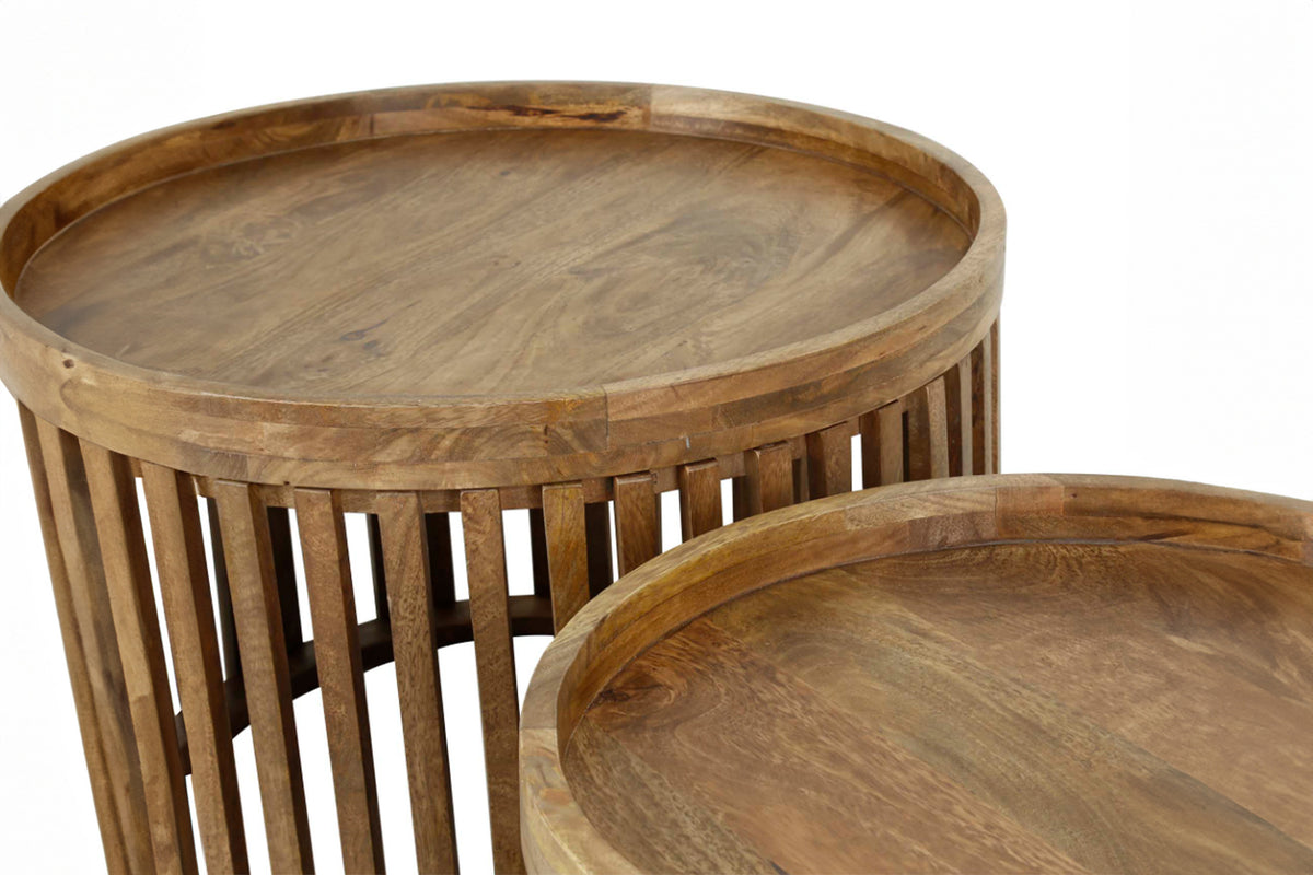 KAWOLA Couchtisch LANI Set 2-tlg. Mangoholz braun Fuß rund