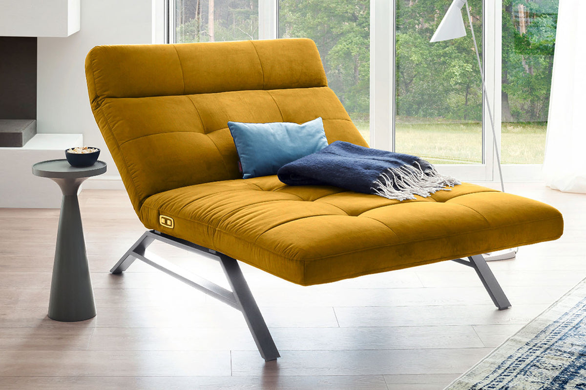 KAWOLA Doppelliege AMERIVA Relaxliege Maxi Velvet curry, Silber