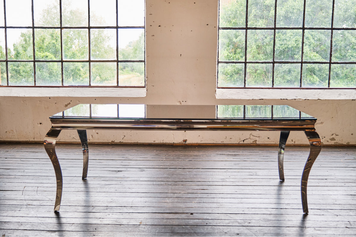 KAWOLA Esstisch AMARA Tisch Barock Glas Gestell Edelstahl