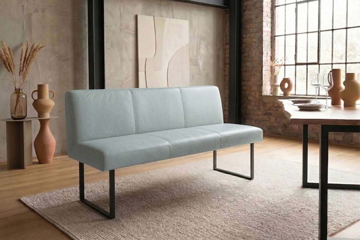 KAWOLA Esszimmerbank ELEEN Leder hellblau, 2-Sitzer, 123 x 69