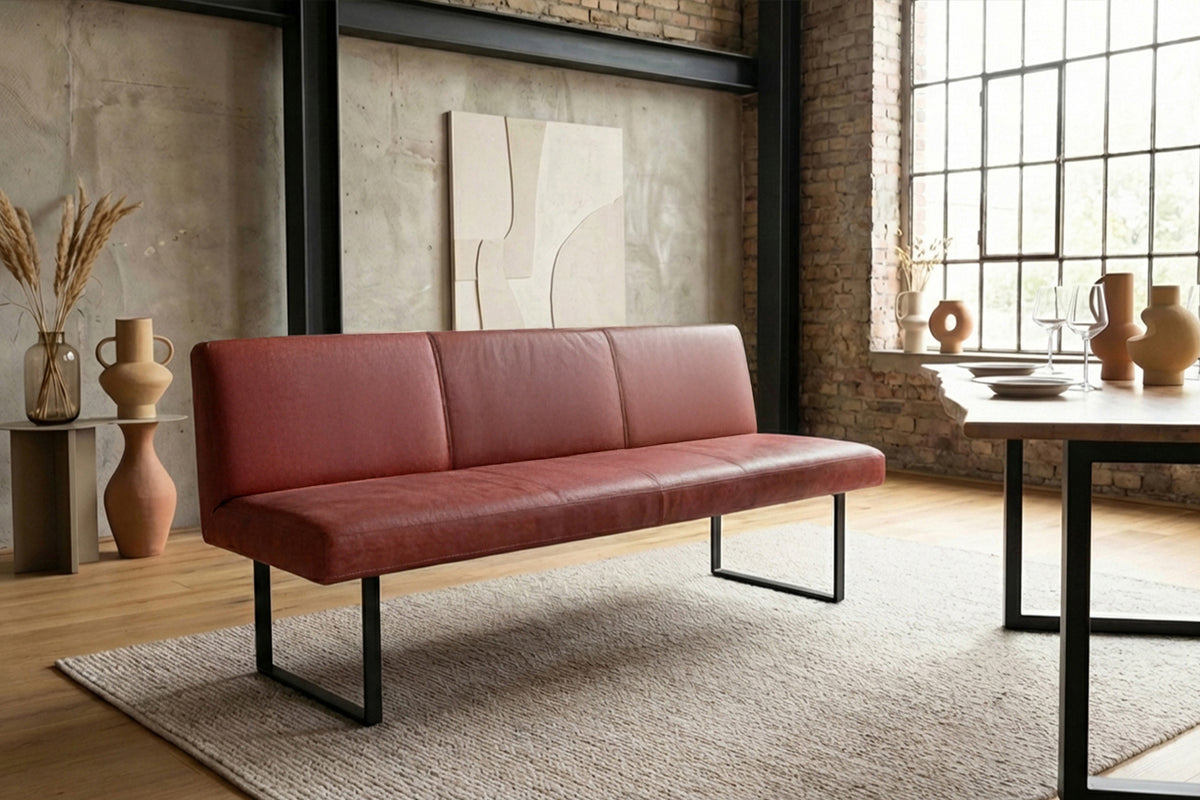 KAWOLA Esszimmerbank ELEEN Leder rot, 3-Sitzer, 223 x 69