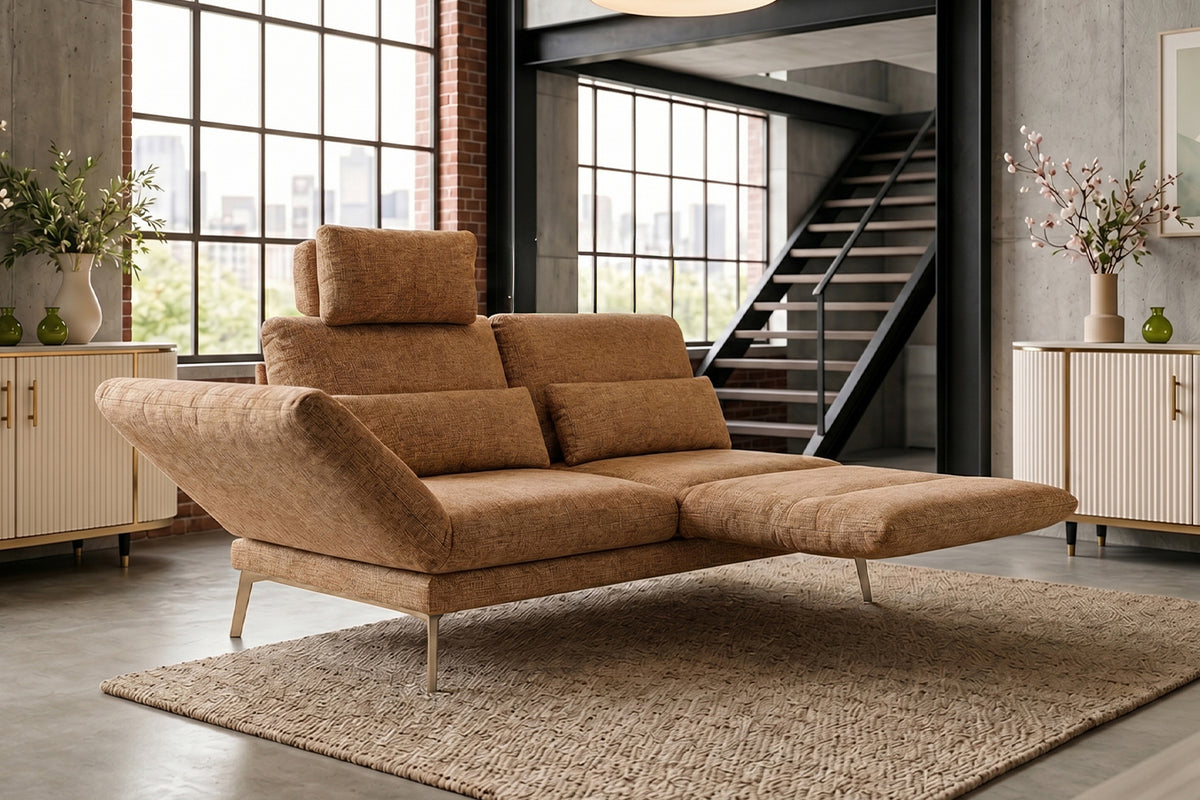 KAWOLA Funktionssofa HOLLY 2-Sitzer Stoff cognac