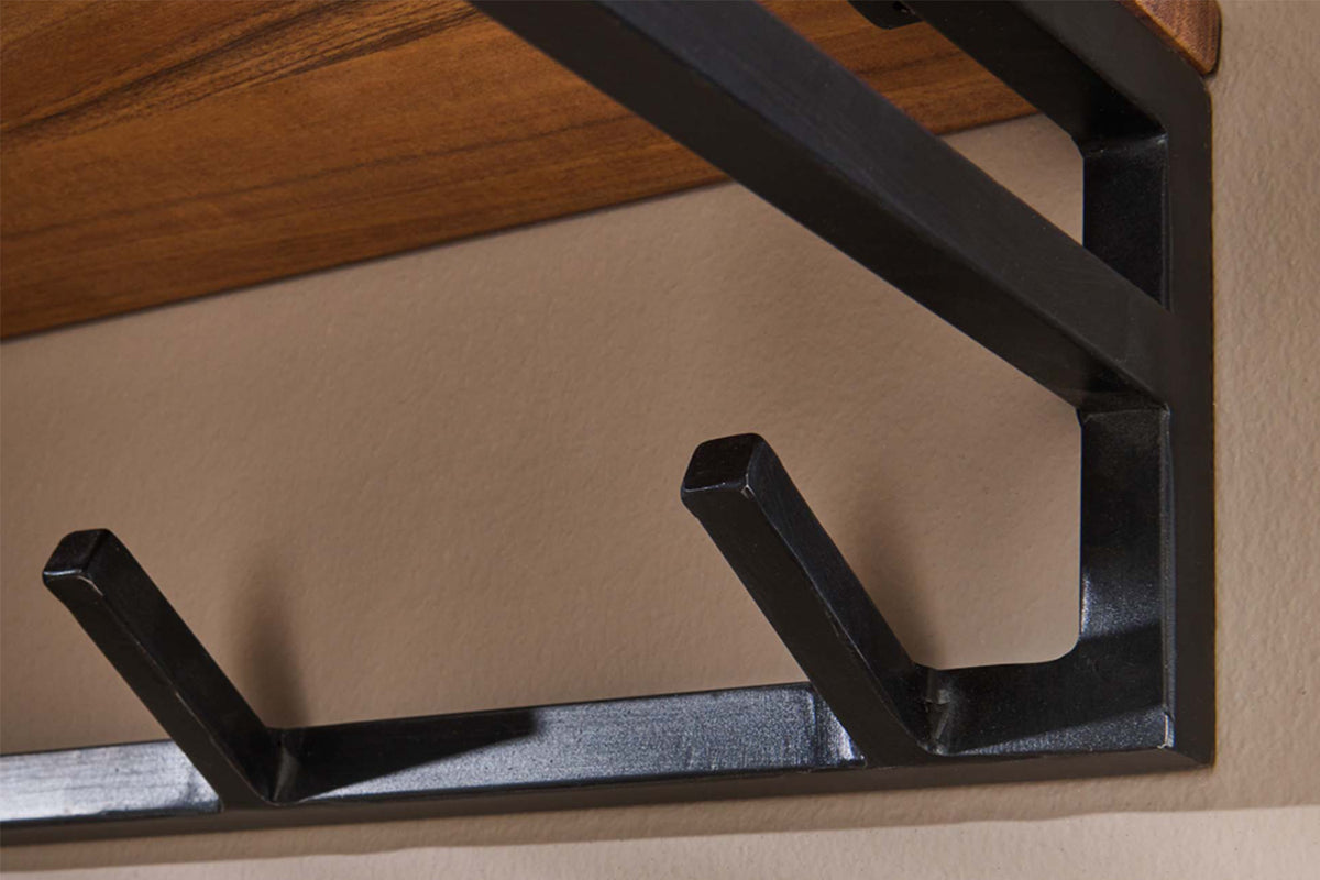 KAWOLA Garderobe ELIARA Akazie Metall Hutablage 6 Haken schwarz