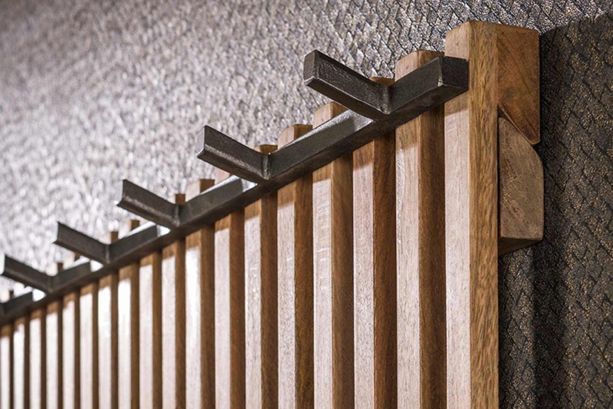 KAWOLA Garderobe JACINTA Mangoholz Metall 13 Haken braun