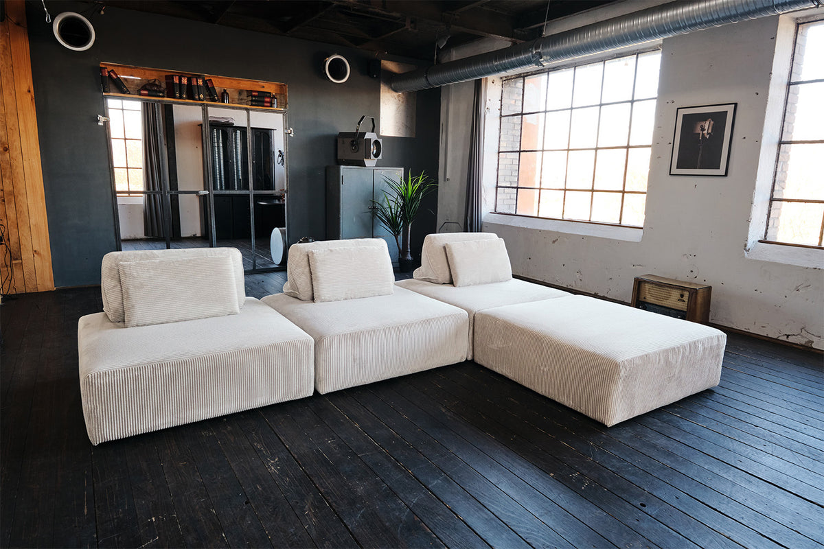 KAWOLA Modulsofa WIOLO SOFT 4 Module 4 Rückenkissen Cord cremeweiß