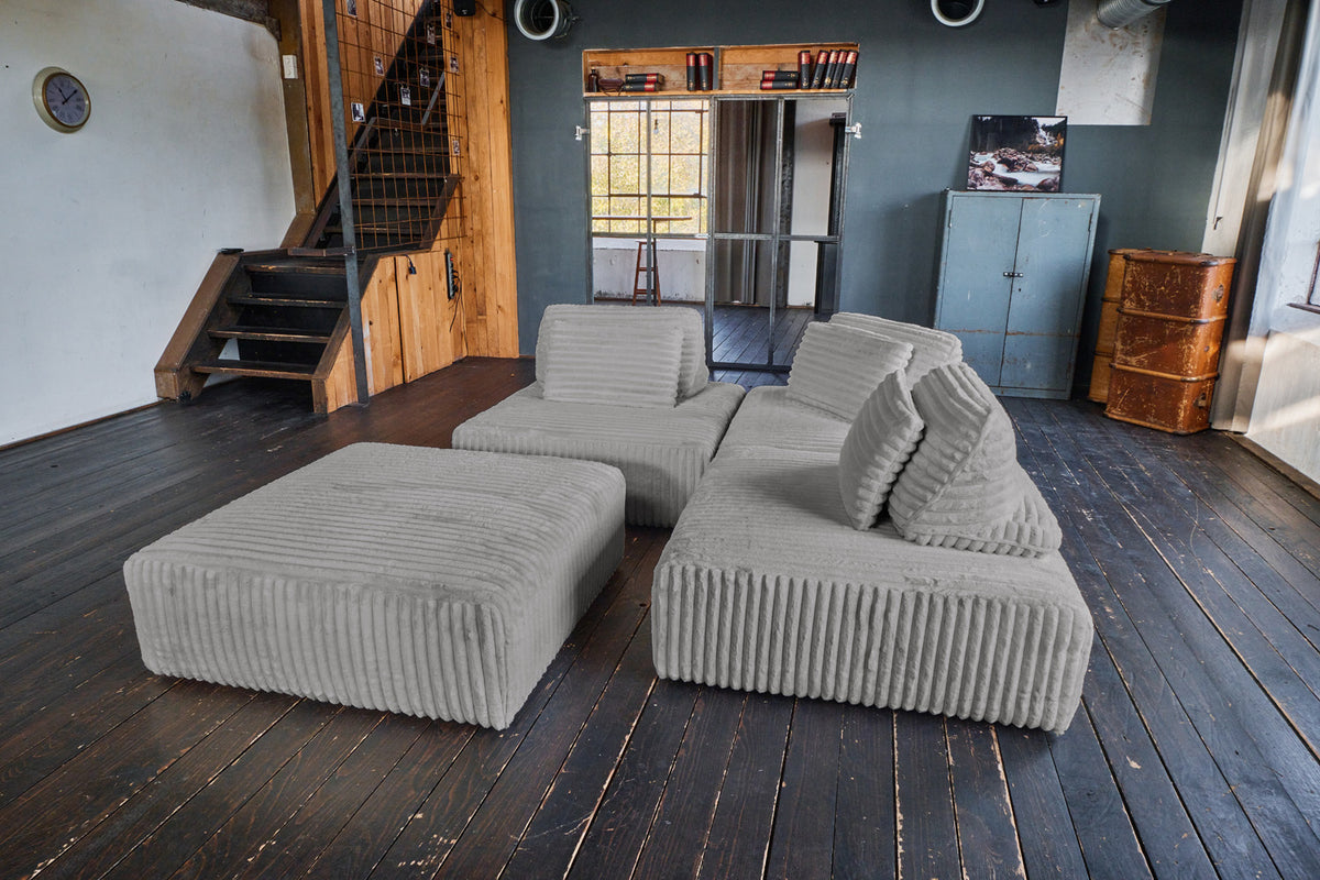 KAWOLA Modulsofa WIOLO SOFT 4 Module 4 Rückenkissen Weicher Breitcord grau