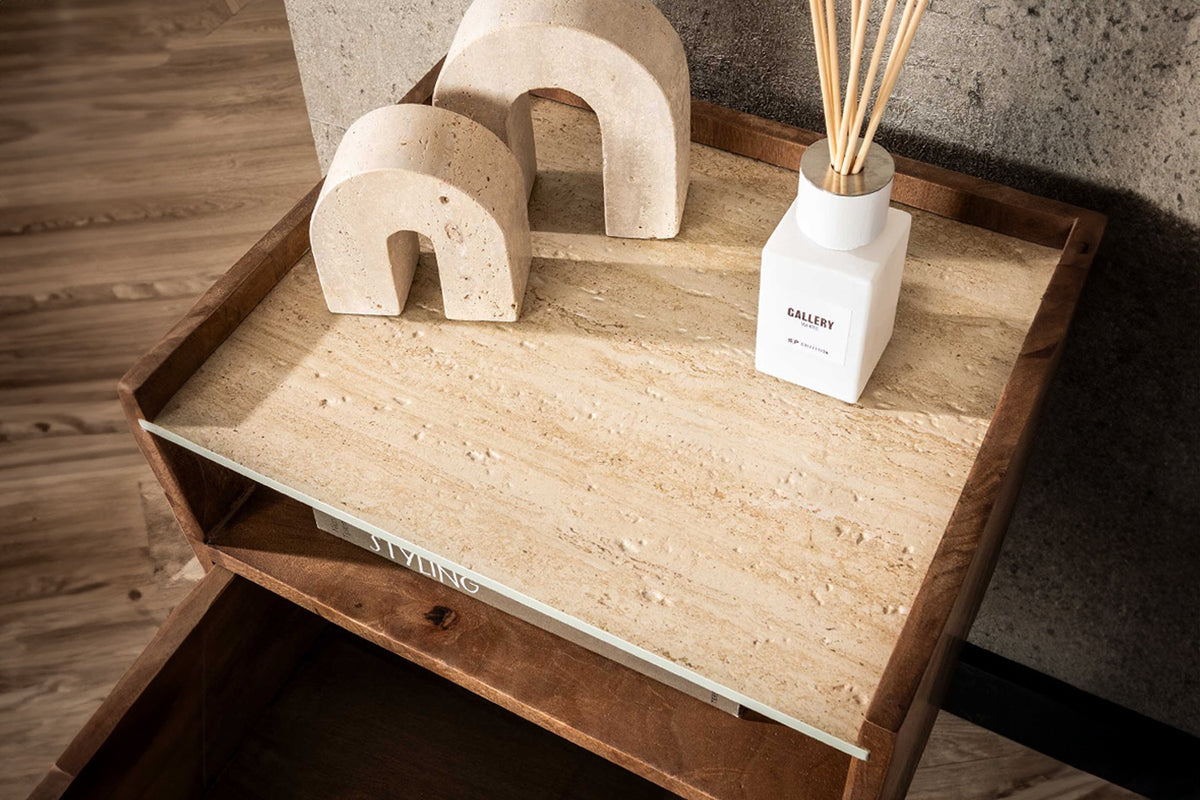 KAWOLA Nachttisch NORYN XL hängend Mangoholz massiv natur 1 Schublade