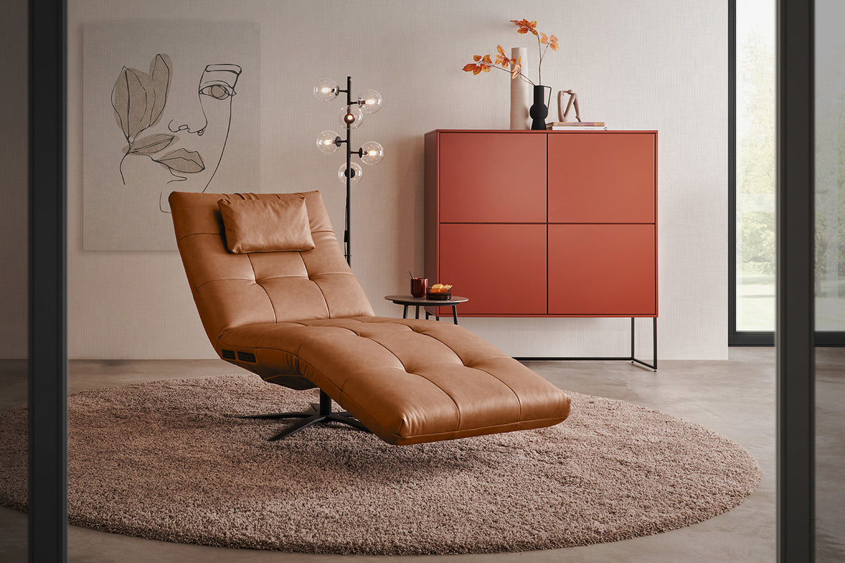 KAWOLA Relaxliege LETICIA motorisch Leder cognac, Mit Kissen, Ohne Akku