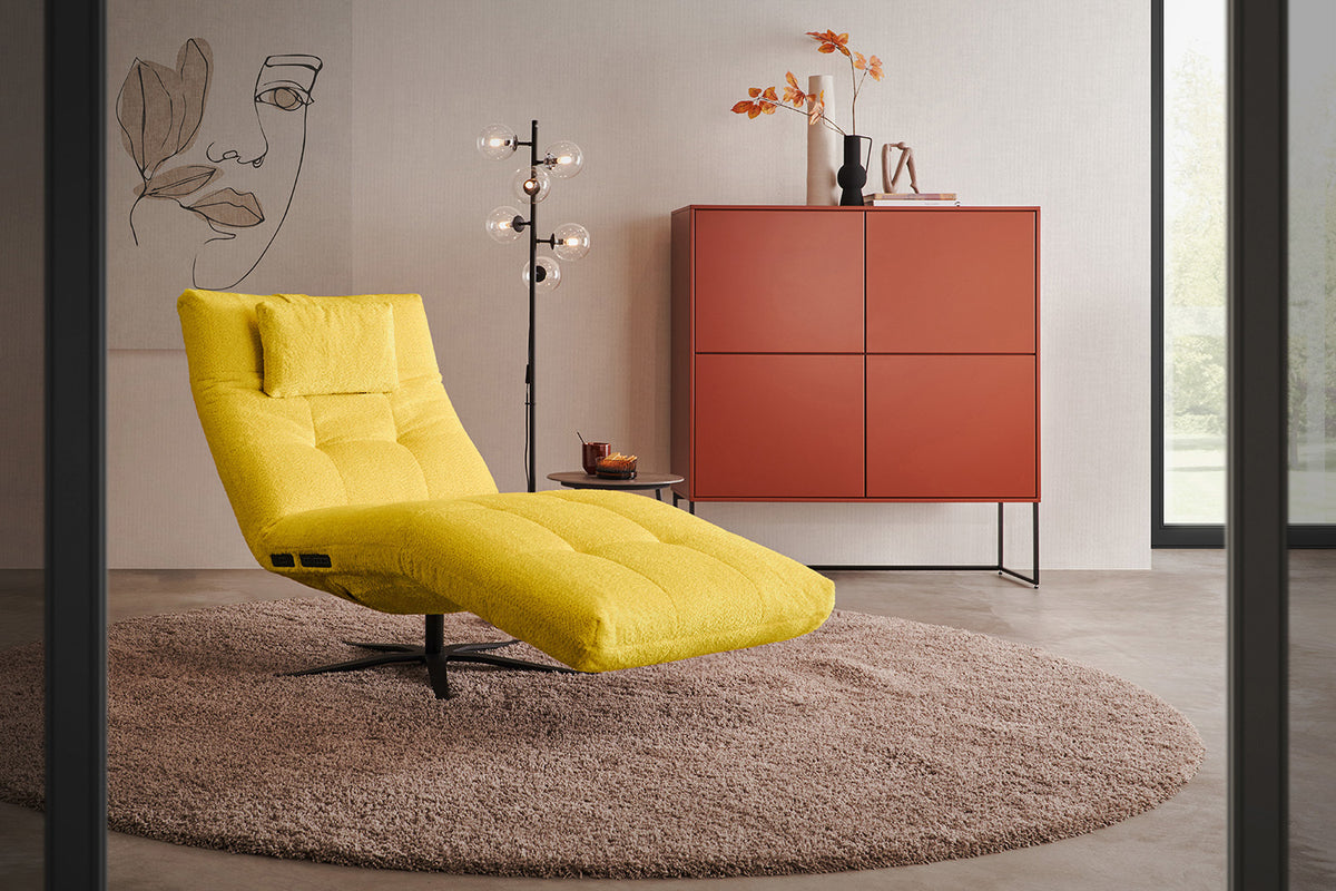 KAWOLA Relaxliege LETICIA motorisch Stoff gelb