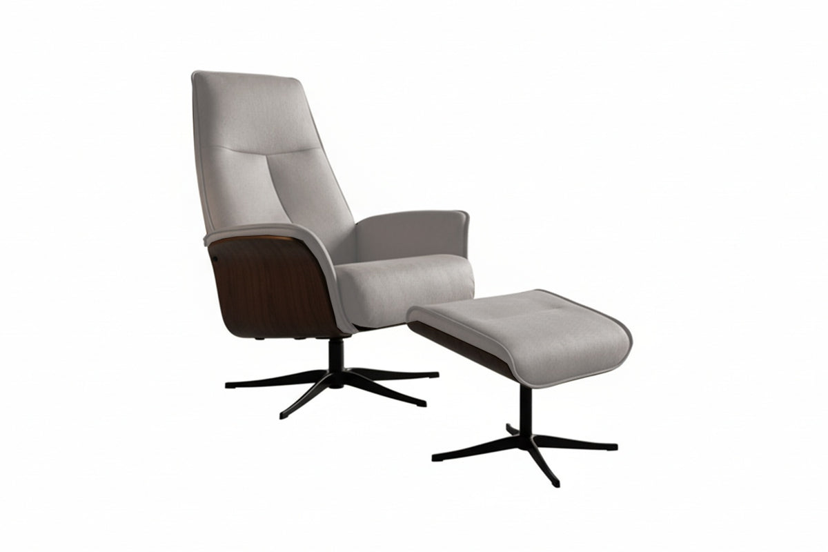 KAWOLA Relaxsessel FERREIRA Drehsessel Leder grau mit Hocker