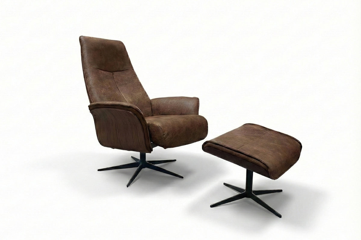 KAWOLA Relaxsessel FERREIRA Drehsessel Lederfaserstoff cognac mit Hocker