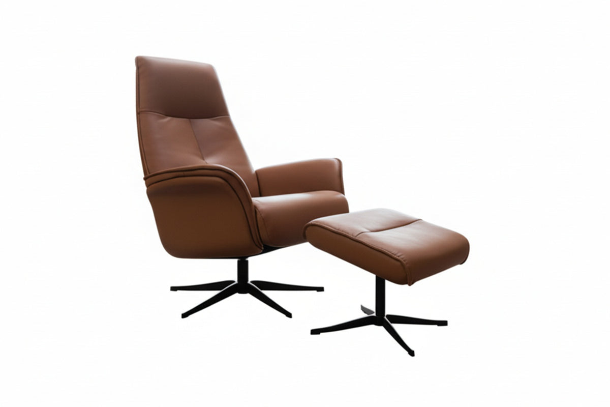 KAWOLA Relaxsessel JOSIANE Drehsessel Leder braun mit Hocker