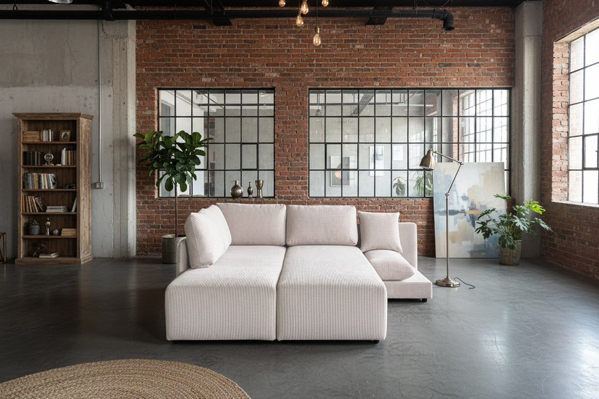 KAWOLA Schlafsofa SADIRA Ecksofa Cord cremeweiß