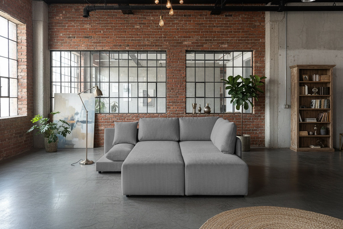 KAWOLA Schlafsofa SADIRA Ecksofa Cord grau