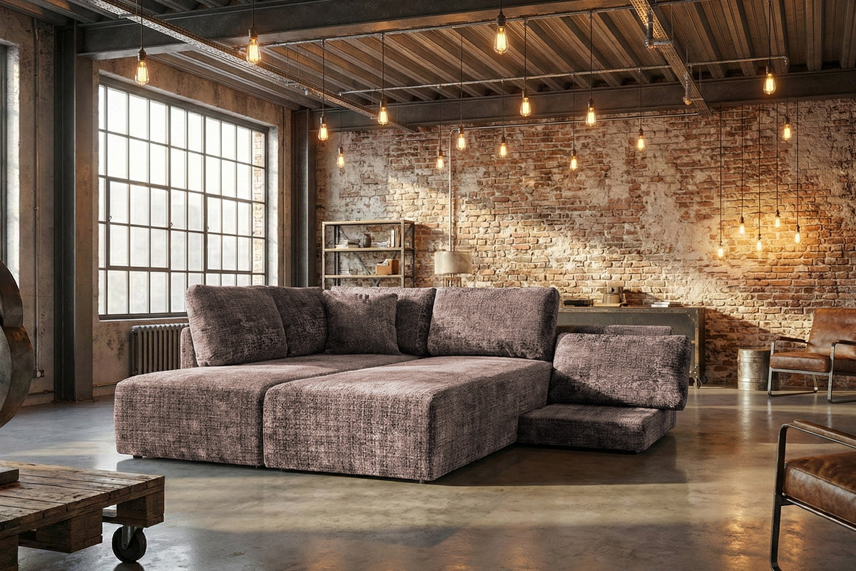 KAWOLA Schlafsofa SADIRA Ecksofa Stoff taupe