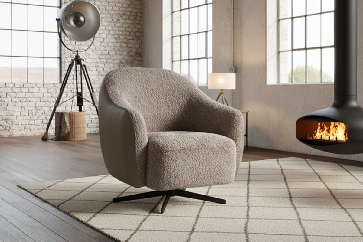 KAWOLA Sessel BRITTO Drehsessel Stoff / Kunstleder taupe