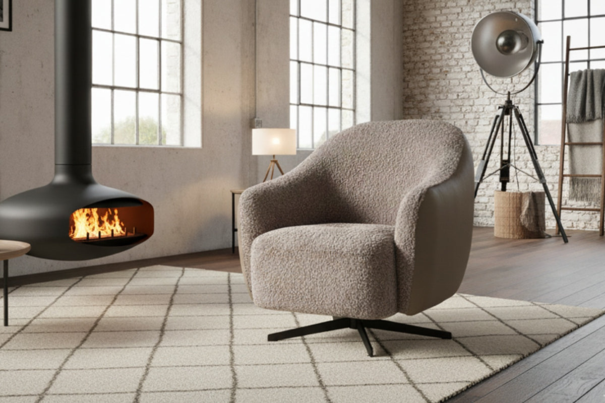 KAWOLA Sessel BRITTO Drehsessel Stoff / Kunstleder taupe