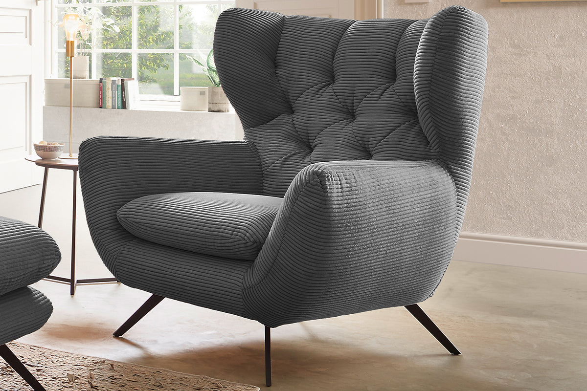 KAWOLA Sessel CHARME Hochlehnsessel Cord grau