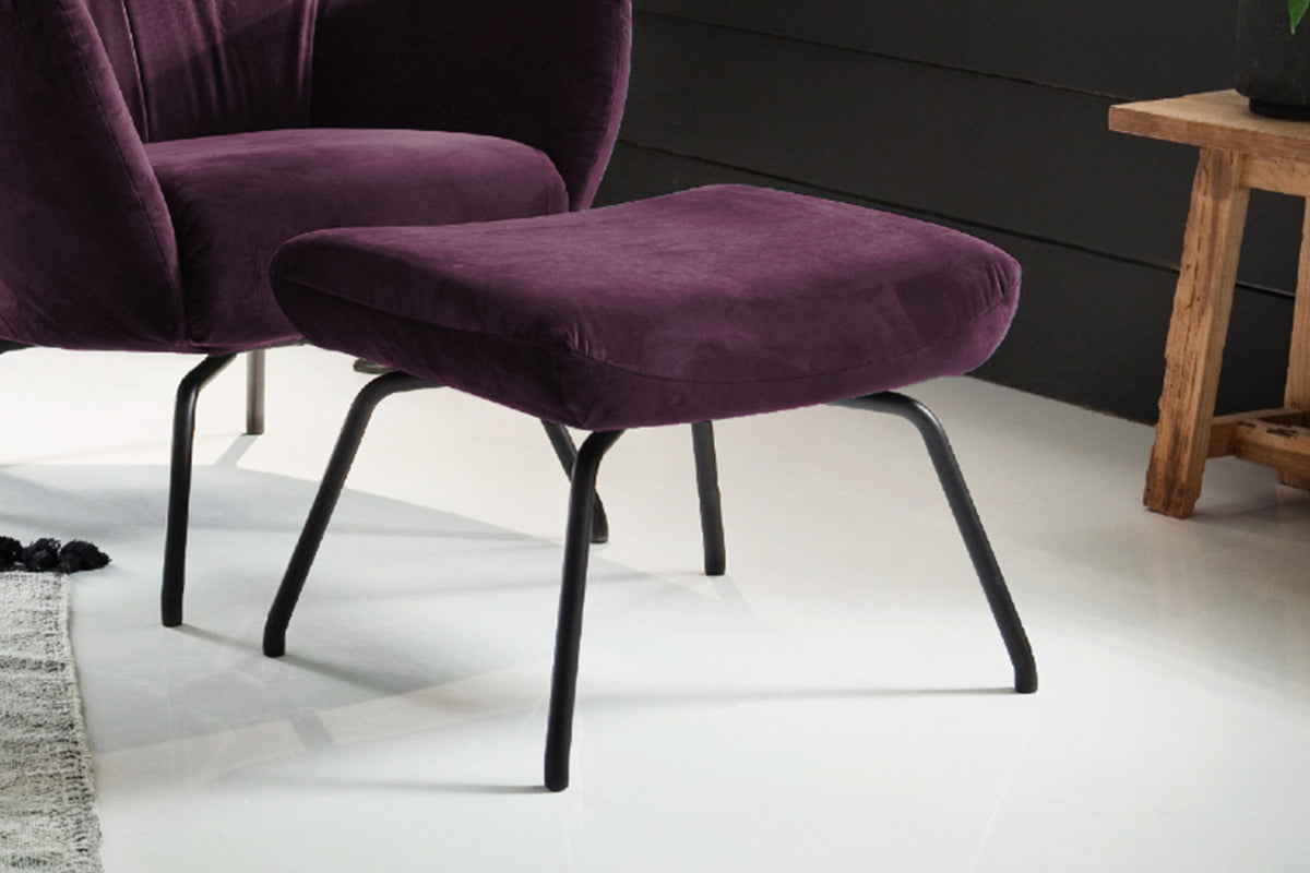 KAWOLA Sessel LOTTE Ohrensessel velvet purple mit Hocker