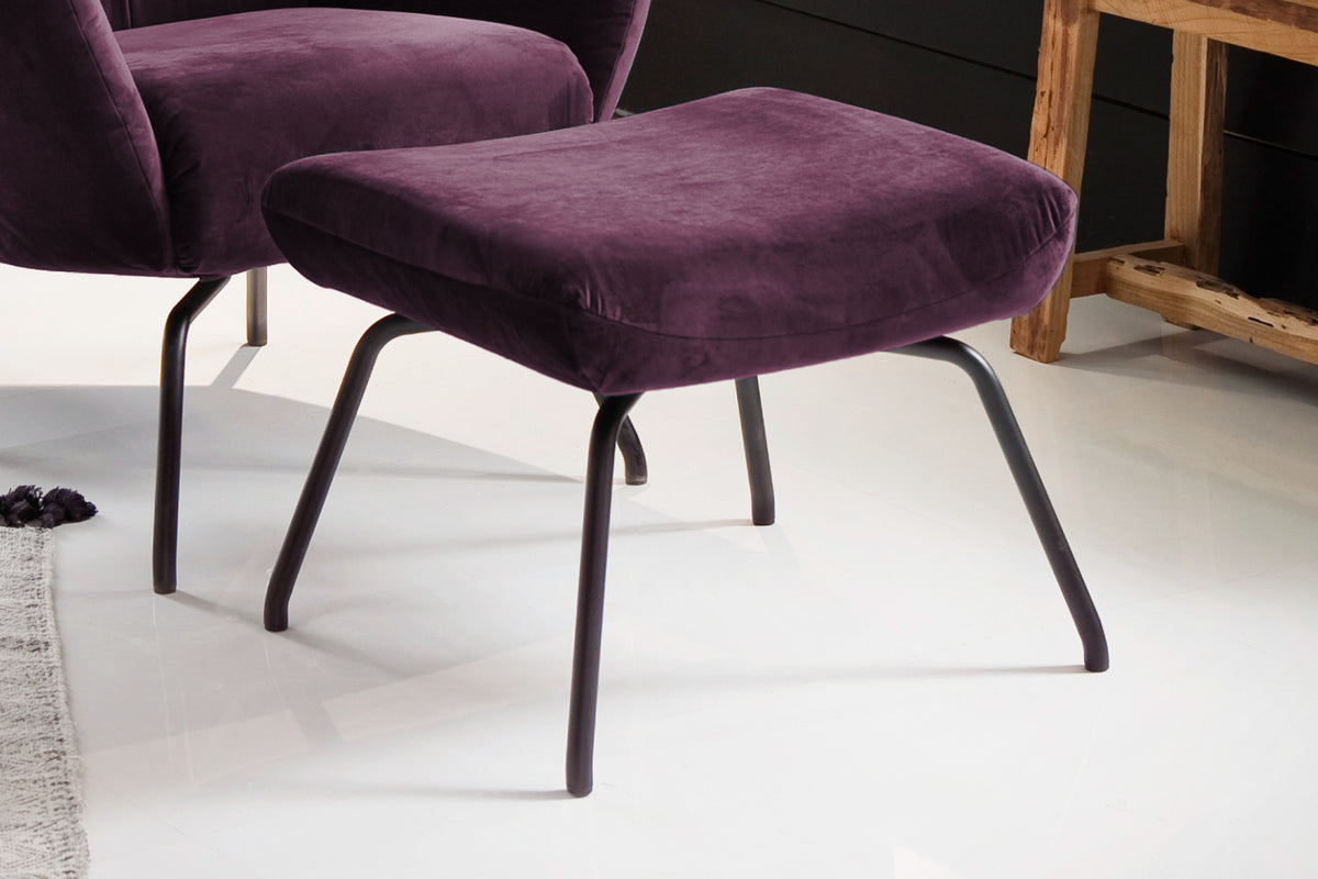 KAWOLA Sessel LOTTE Ohrensessel velvet purple mit Hocker