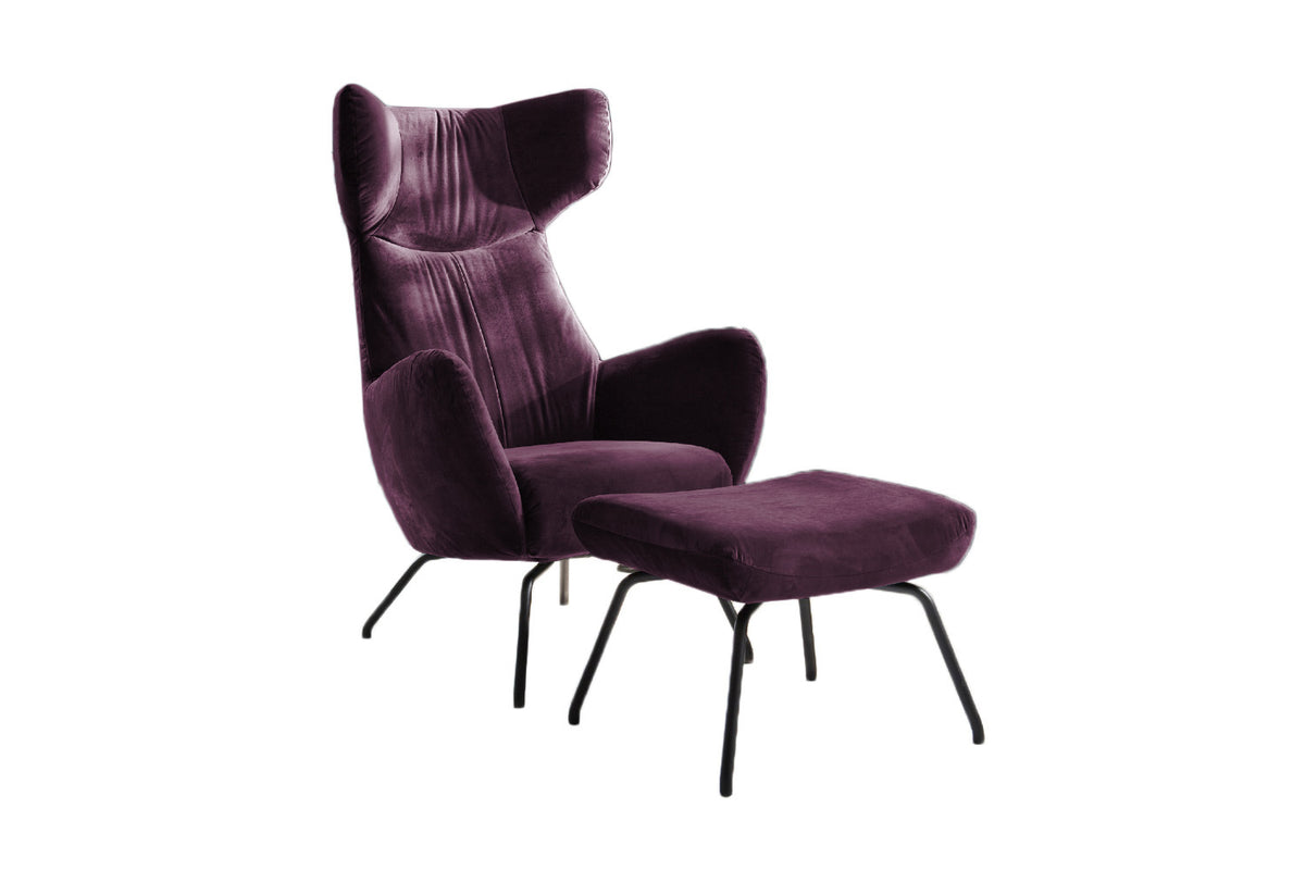KAWOLA Sessel LOTTE Ohrensessel velvet purple mit Hocker