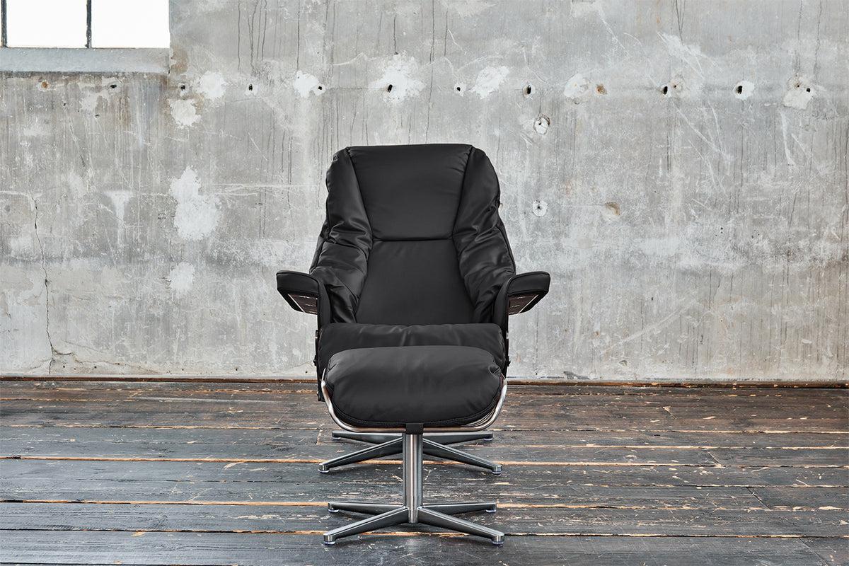 KAWOLA Sessel MODO Relaxsessel drehbar Leder schwarz mit Hocker