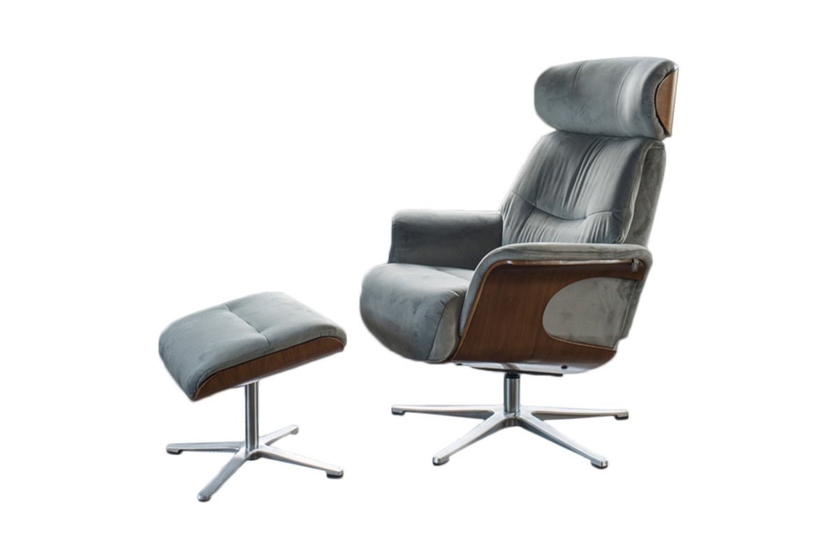 KAWOLA Sessel TOSAR Relaxsessel drehbar Velvet steingrau mit Hocker