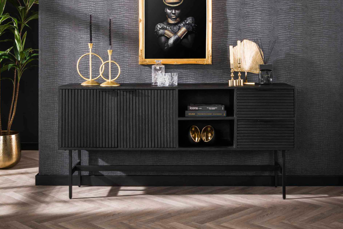 KAWOLA Sideboard LORCA Mango massiv schwarz 2 Türen 2 Schubladen