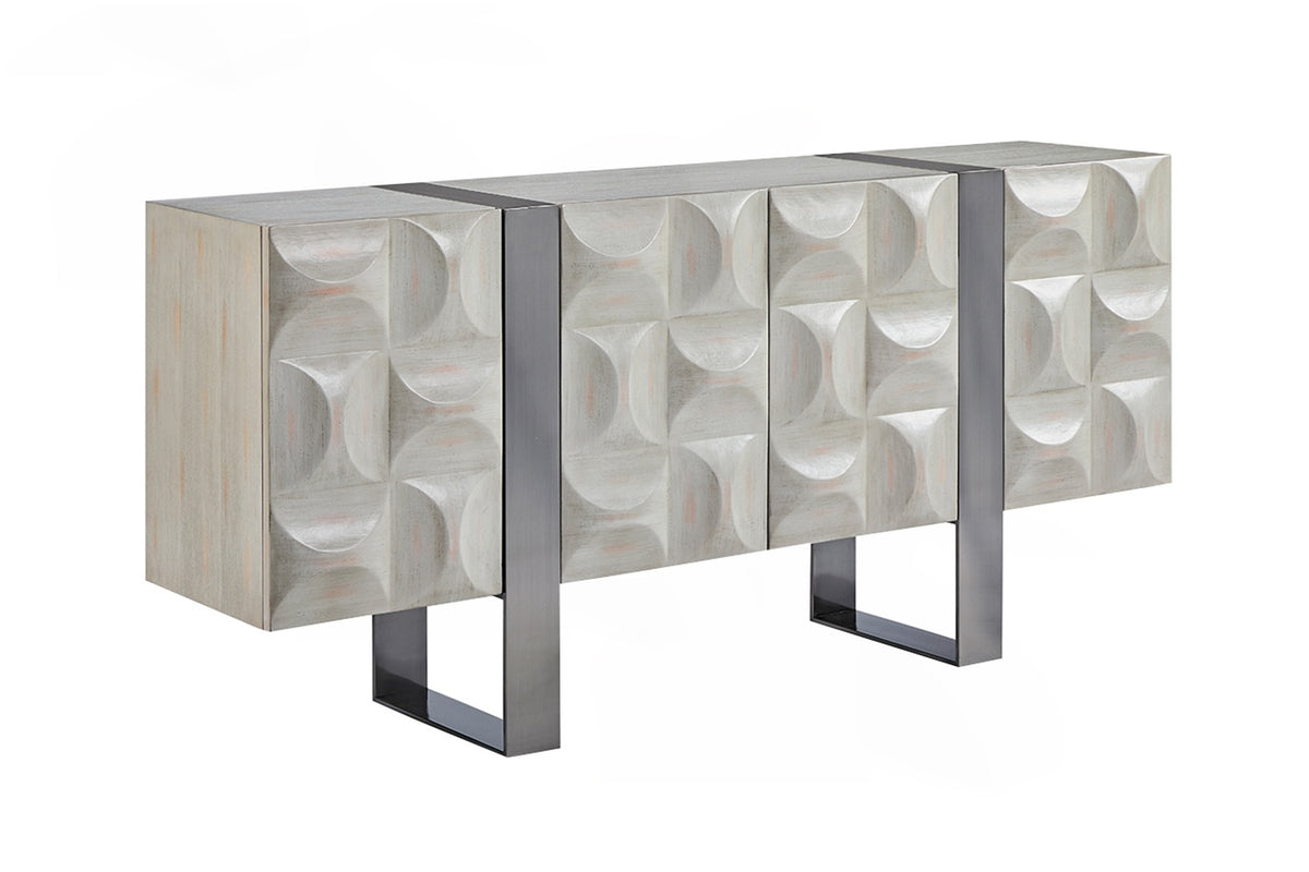 KAWOLA Sideboard MARGO 4 Türen Ulme furniert grau Fuß Edelstahl gebürstet