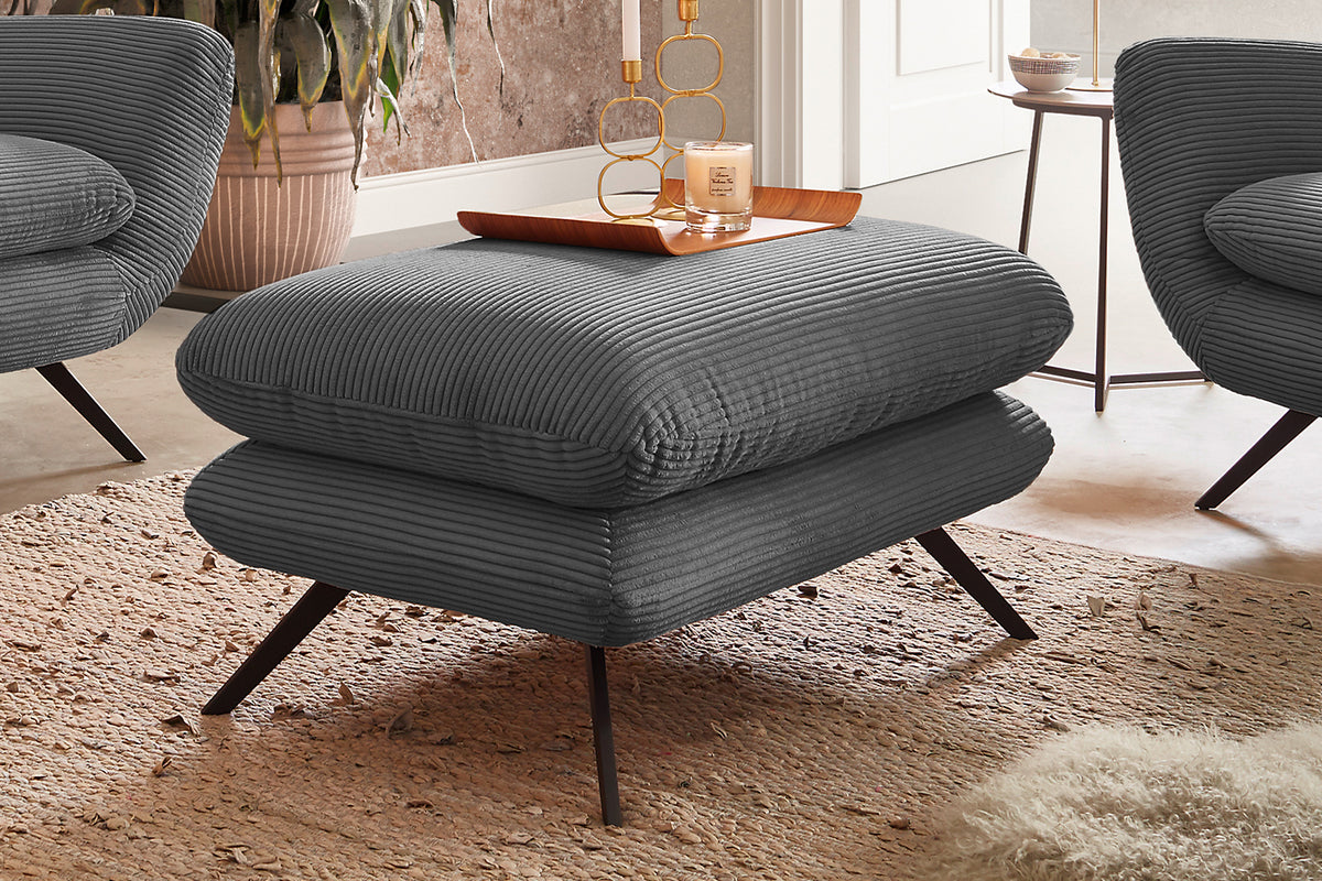 KAWOLA Sitzgruppe CHARME Sofa Sessel Hockerbank Cord grau