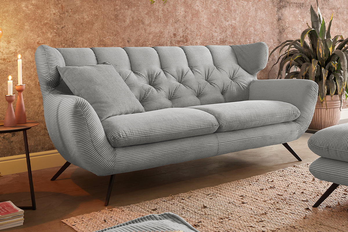 KAWOLA Sitzgruppe CHARME Sofa Sessel Hockerbank Cord hellgrau