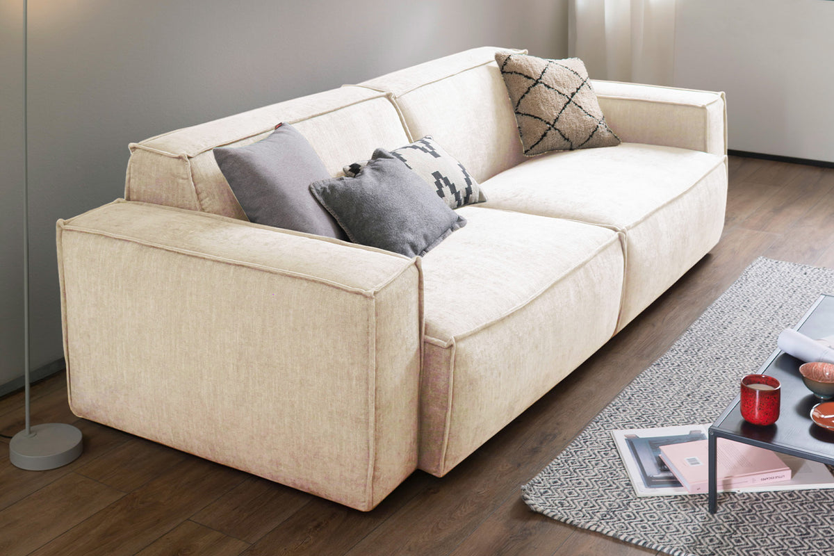 KAWOLA Sitzgruppe SAMU 3-Sitzer 2-Sitzer Chenille-Stoff creme