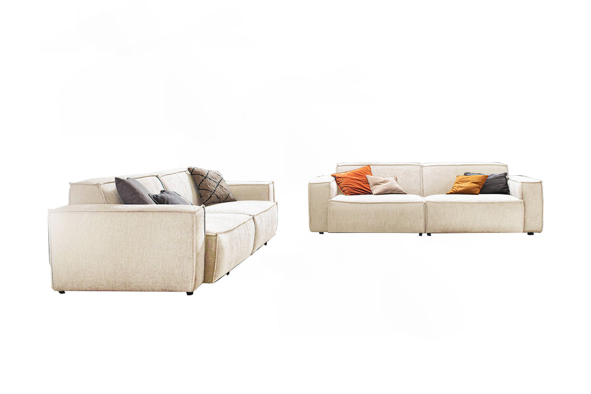 KAWOLA Sitzgruppe SAMU 3-Sitzer 2-Sitzer Chenille-Stoff creme