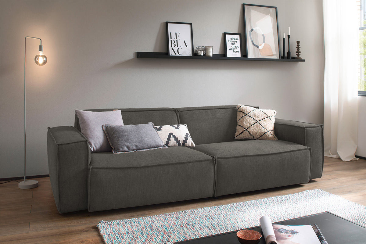 KAWOLA Sitzgruppe SAMU 3-Sitzer 2-Sitzer Chenille-Stoff grau