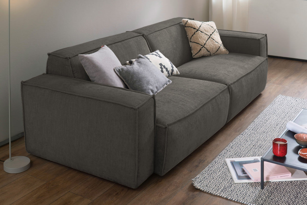 KAWOLA Sitzgruppe SAMU 3-Sitzer 2-Sitzer Chenille-Stoff grau