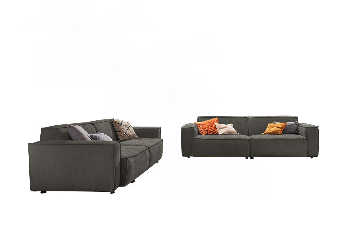 KAWOLA Sitzgruppe SAMU 3-Sitzer 2-Sitzer Chenille-Stoff grau