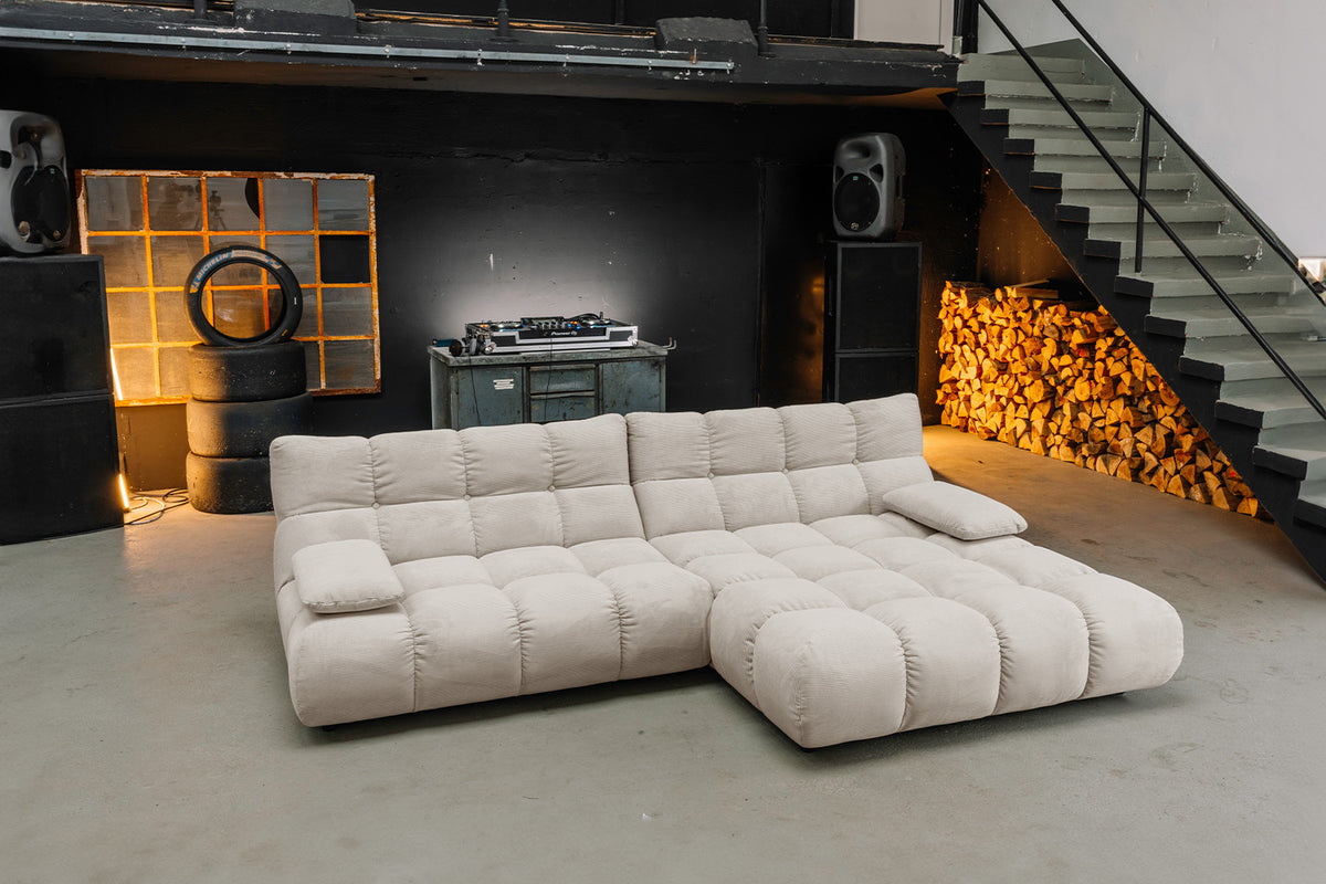 KAWOLA Sitzgruppe VIVIEN Ecksofa Drehsessel Hockerbank Feincord beige