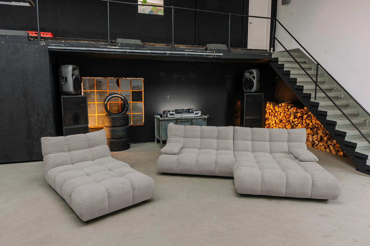 KAWOLA Sitzgruppe VIVIEN Ecksofa Drehsessel Hockerbank Feincord grau