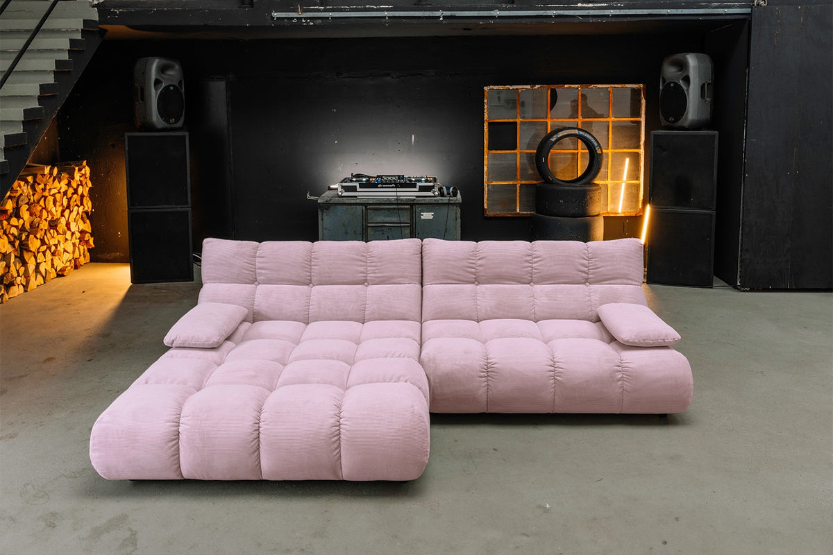 KAWOLA Sitzgruppe VIVIEN Ecksofa Drehsessel Hockerbank Feincord rosa