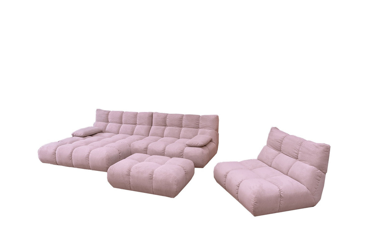 KAWOLA Sitzgruppe VIVIEN Ecksofa Drehsessel Hockerbank Feincord rosa