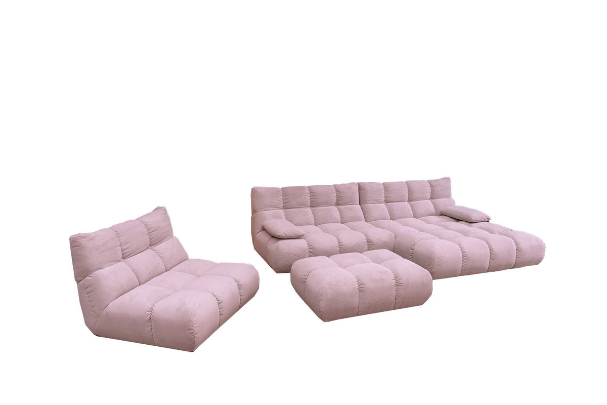 KAWOLA Sitzgruppe VIVIEN Ecksofa Drehsessel Hockerbank Feincord rosa