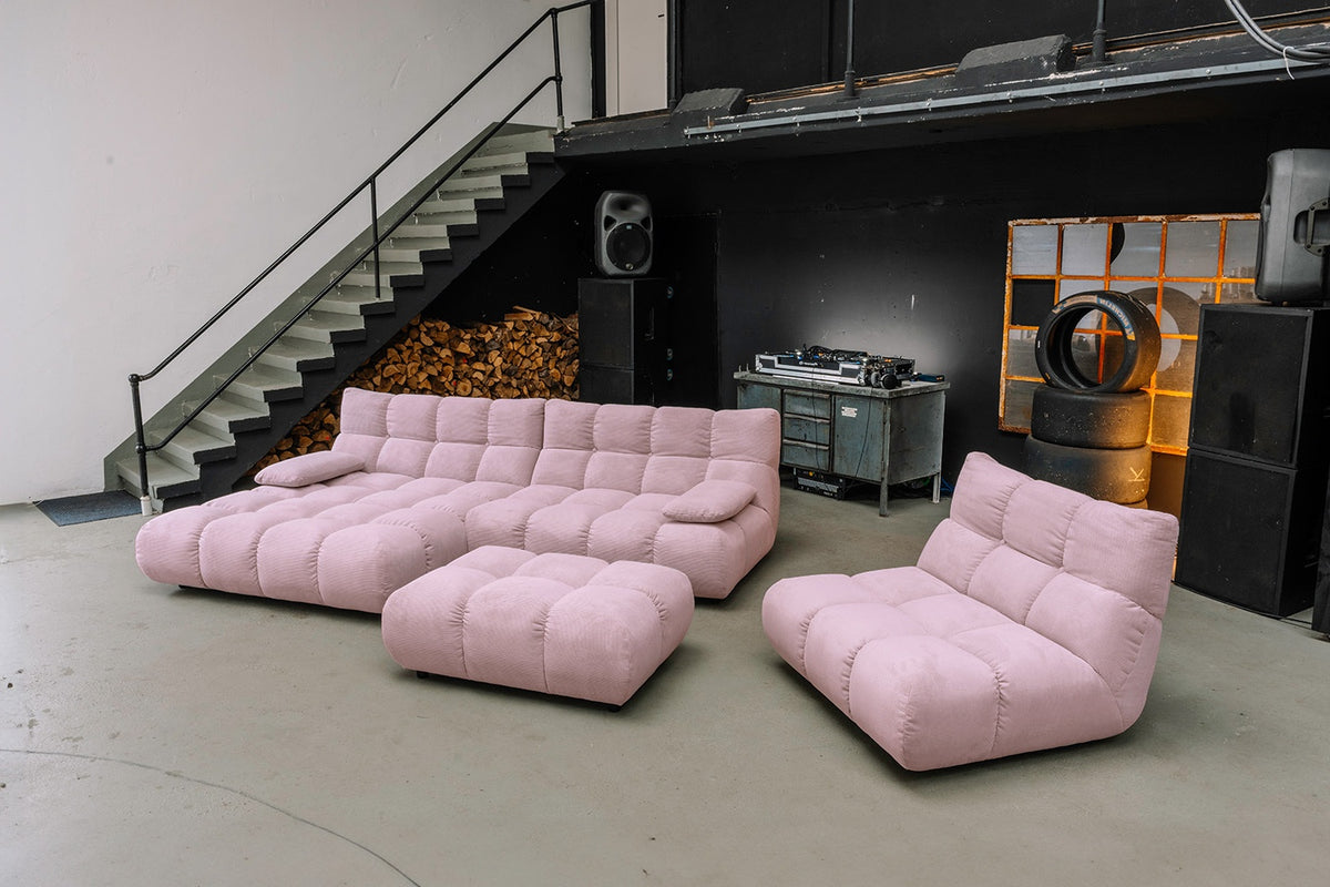 KAWOLA Sitzgruppe VIVIEN Ecksofa Drehsessel Hockerbank Feincord rosa, Links