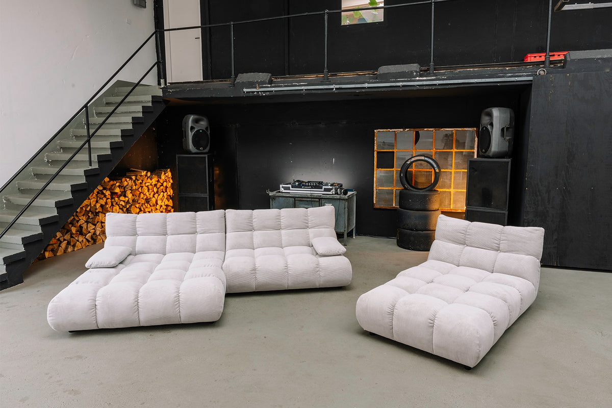 KAWOLA Sitzgruppe VIVIEN Ecksofa Drehsessel Hockerbank Feincord silber