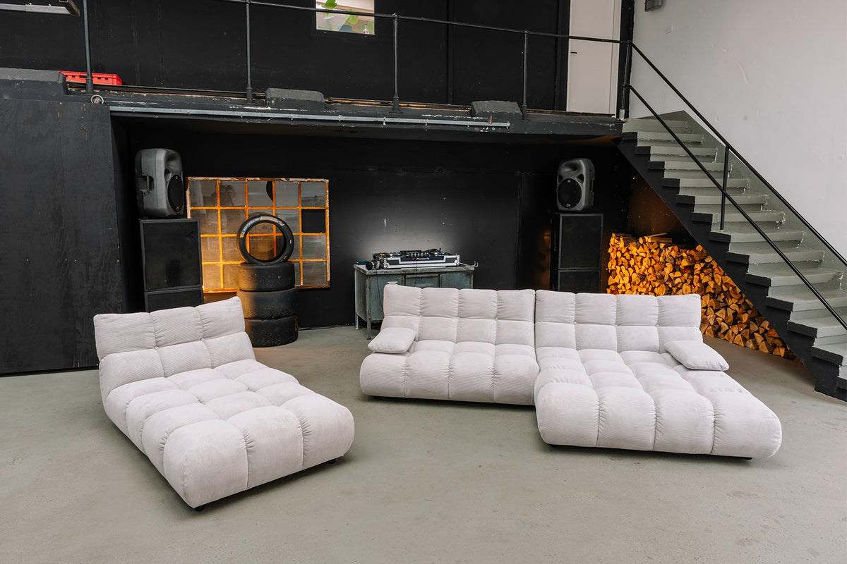KAWOLA Sitzgruppe VIVIEN Ecksofa Drehsessel Hockerbank Feincord silber